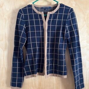 Brooks Brothers Navy and Beige Checkered Cardigan